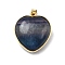 Natural Fluorite Pendants, Brass Heart Charms, Golden, Rack Plating, Cadmium Free & Lead Free, 24.5x21.5x10~10.5mm, Hole: 5.5x4mm
