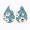 PU Leather Big Pendants, teardrop, with Flower Pattern, Dodger Blue, 55x35x2mm, Hole: 2mm