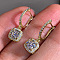Brass Cubic Zirconia Hoop Earrings, Square, Clear, 27x10mm