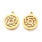 Ion Plating(IP) 304 Stainless Steel Charms, Laser Cut, Flat Round with Leaf, Golden, 12x10x1mm, Hole: 1.2mm