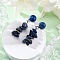 Natural Lapis Lazuli Dangle Stud Earrings, with 304 Stainless Steel Stud Earring Findings for Women, Flat Round with Chip, 36~37x8~10mm