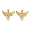 Brass Micro Pave Cubic Zirconia Pendants, Cadmium Free & Lead Free, Wing & Heart Charms, Real 18K Gold Plated, Pearl Pink, 17x20x3.5mm, Hole: 5x2.5mm