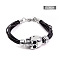 Skull Punk Stainless Steel & Leather Cord Bracelets for Men, Antique Silver, Black, Inner Diameter: 2-1/8 inch(5.5cm)
