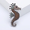 Alloy Brooches, Rhinestone Pin, Jewelry for Women, Sea Horse, Orange, 58x29mm