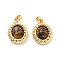 Brass Tiger Eye Pendants, Oval Charms, Real 18K Gold Plated, 18.5x14x6mm, Hole: 4mm