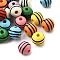 Printed Schima Wood Beads, Round with Stripe, Mixed Color, 10mm, Hole: 2.5mm