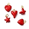 Brass Red Enamel Charms, with Jump Ring, Cadmium Free & Lead Free, Long-Lasting Plated, Rack Plating, Real 18K Gold Plated, Mixed Shapes, 11~16x11~14x3~7mm, Hole: 3mm