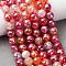 Natural Banded Agate Beads Strands, Round, Faceted, Pearl Luster Plated, Orange Red, 8mm, Hole: 1.2mm, about 48pcs/strand, 15.04''(38.2cm)