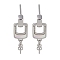 Brass with Shell Stud Earring Findings, with 925 Sterling Silver Pin, Rectangle, Platinum, 23x7.5mm, Pin: 11.5x0.7mm & 2.7x0.6mm