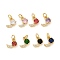 Rack Plating  Brass Micro Pave Cubic Zirconia Charms, Long-Lasting Plated, Real 18K Gold Plated, Lead Free & Cadmium Free, Flat Round, Mixed Color, 10x11x4mm, Hole: 3.4mm