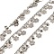 Rack Plating Brass Flower Link Chains, with Clear Glass Charms, Long-Lasting Plated, Soldered, with Spool, Platinum, flower: 10x7x0.2mm, flat round: 6x4x3mm, about 32.81 Feet(10m)/Roll