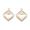 Brass Micro Pave Clear Cubic Zirconia Pendants, with Natural Shell, Rhombus, Real 18K Gold Plated, Nickel Free, Seashell Color, 17.5x15x2.5mm, Hole: 1mm, Side Length: 11mm