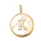 Rack Plating Brass Micro Pave Clear Cubic Zirconia Pendants with Shell, Letter Series Charms, Long-Lasting Plated, Lead Free & Cadmium Free, Letter K, 32x24x3.5mm, Hole: 6x3mm