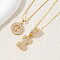 2Pcs 2 Styles Brass Pave Clear Cubic Zirconia Initial Pendant Necklace Sets, Golden, Letter I, 17.72 inch(45cm), 1pc/style