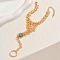 Bohemian Style Alloy Floral Link Ring Bracelets for Women, with Oval Synthetic Turquoise, Golden, Long: 5/8 inch(1.6cm)~3/4 inch(1.8cm), Inner Diameter: 6-1/8 inch(15.5cm)