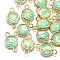Resin Links Connectors, with Golden Tone Brass Findings, Nickel Free, Flat Round, Aquamarine, 16x10x5mm, Hole: 1.8mm