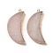 Electroplate Natural Rose Quartz Pendants, Moon Charms with Metal Findings, 44x21x6.5mm, Hole: 1.8mm