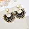 Flat Round 304 Stainless Steel Glass Seed Beads Dangle Stud Earrings, Golden, Black, 70x52mm
