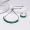 Chic Rectangle Brass Rhinestone Slider Bracelets & Cuff Rings Sets for Daily Wear, Green