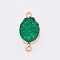 Brass Links, with Druzy Resin, Oval, Light Gold, Green, 26~28x13x5~6mm, Hole: 1.8mm