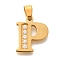Ion Plating(IP) 304 Stainless Steel Rhinestone Pendants, Letter P, 17~19x10.5~18x2mm, Hole: 6.5x3.5mm