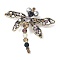 Dragonfly Alloy Rhinestone Brooches for Backpack Clothes, Antique Golden, Gainsboro, 61x68mm