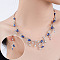 Brass Micro Pave Cubic Zirconia Necklaces & Studs Earrrings Sets for Women, Leaf, Royal Blue, 460mm