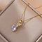 304 Stainless Steel Rhinestone Butterfly Teardrop Pendant Necklaces for Women, Golden, Crystal, 17.72 inch(45cm)