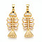 Brass Micro Pave Cubic Zirconia Pendants, Cadmium Free & Lead Free, Fish Charms, Real 18K Gold Plated, 28.5x12x3mm, Hole: 5x2.5mm