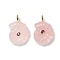Natural Rose Quartz Pendants, Conch Charms with Rack Plating Golden Tone Brass Micro Pave Cubic Zirconia Findings, 32~32.5x22.5~23x9~10mm, Hole: 4mm