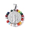 304 Stainless Steel Pendants, with Glass Beads, Ion Plating(IP), Flat Round with Sage, Stainless Steel Color, Colorful, 27.5x28x3.5mm, Hole: 8x4mm
