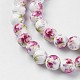 Chapelets de perles en céramique imprimées de fleurs manuelles PORC-J006-A06-4