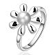 Flower Silver Plated Brass Round Imitation Pearl Finger Rings For Party RJEW-BB08765-7-1