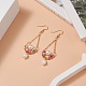 4 Pair 4 Color Natural Pearl & Glass Teardrop with Flower Dangle Earrings EJEW-TA00222-5