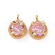 Brass Pendants with Pink Glass KK-E068-VF208-2