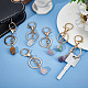 Nbeads 6Pcs 6 Styles Nuggets Natural Gemstone Wire Wrapped Keychain Key Ring KEYC-NB0001-50-5