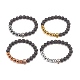 4Pcs 4 Color Natural Lava Rock & Synthetic Hematite Round Beaded Stretch Bracelets Set BJEW-JB07886-4