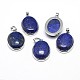 Oval Platinum Plated Brass Dyed & Heated Lapis Lazuli Pendants G-F228-15I-RS-1