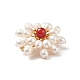 Broche de solapa con flor de perla y cornalina natural trenzada JEWB-TA00006-02-4