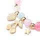 Bracciale elasticizzato con perline rotonde color caramello con ciondolo a forma di ciliegia a cuore da donna BJEW-JB07636-01-5
