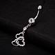 Piercing Jewelry Real Platinum Plated Brass Rhinestone Heart to Heart Navel Ring Belly Rings AJEW-EE0001-70A-3