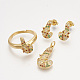 Ciondoli in ottone con zirconi cubici e orecchini a bottone e anelli regolabili set di gioielli SJEW-S043-14-1