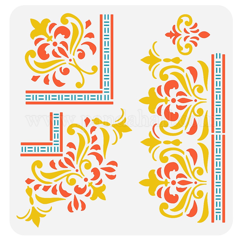 Wholesale FINGERINSPIRE Border Corner Ornament Stencil 11.8x11.8 inch