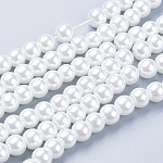 Fili di Perle di vetro, per la fabbricazione di gioielli di perline, creazione di gioielli artigianali perlati, tondo, bianco, 6mm, Foro: 1 mm, circa 140pcs/filo, 32 pollice