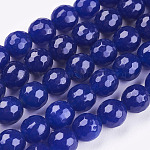 Натурального белого нефрита шарики Gemstone, граненые круглые, синие, диаметром около 8 мм , отверстие : 1 мм, 49 шт / нитка, окрашенные, 15.5 дюйм