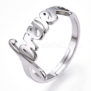 304 anillo de acero inoxidable corazón con palabra forever ajustable RJEW-T027-05P
