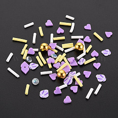 手作り樹脂クレイカボション  ファッションネイルアートデコレーションアクセサリー  アクリルラインストーン付き  混合図形  紫色のメディア  4~6x1.5~6.5x0.5~6mm X-CLAY-N006-152