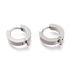 Orecchini a cerchio huggie in acciaio inossidabile 201 resistenti all'ossidazione, con anello verticale, con perni per orecchini in acciaio chirurgico inossidabile 316, anello, colore acciaio inossidabile, 15x13x3mm, Foro: 1.4 mm, ago :1mm