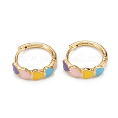 Orecchini a cerchio in ottone smaltato, placcato di lunga durata, cuore, vero placcato oro 18k, 16.5x15.5x2.5~5mm, ago :0.8mm