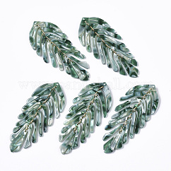 Colgantes grandes de acetato de celulosa (resina)., con asas de hierro, hoja, dorado, cadete azul, 70~76x29~31x3mm, agujero: 1.2 mm